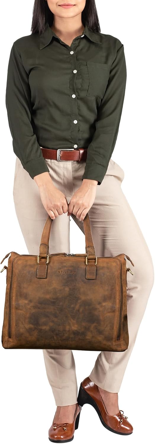 STILORD 'Claire' Businesstasche Damen Leder 15 Zoll Laptoptasche DIN A4 Aktentasche Umhängetasche un