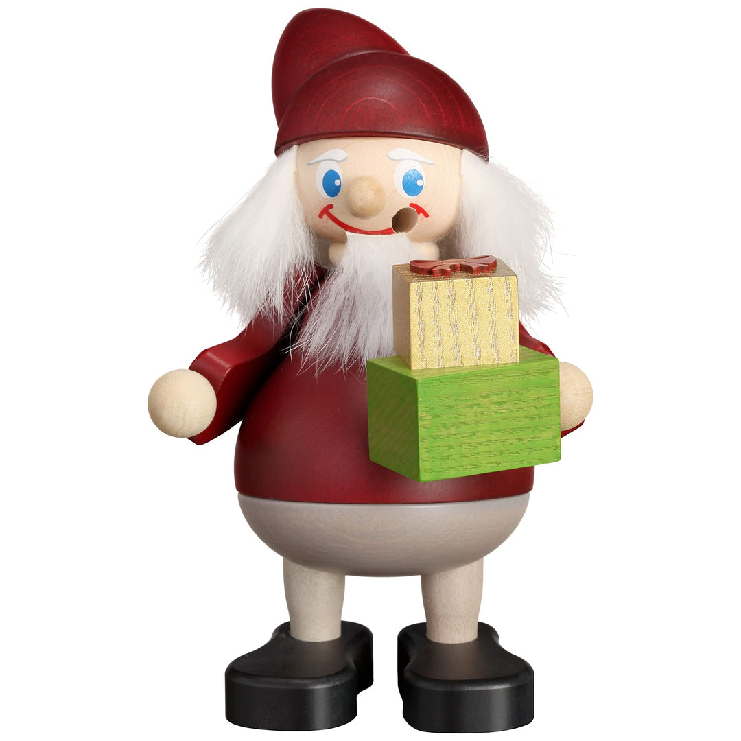 Seiffener Volkskunst - Räucherfigur - Räuchermann "Weihnachtsheinzel mit Geschenk" - Masse: 15x10x10