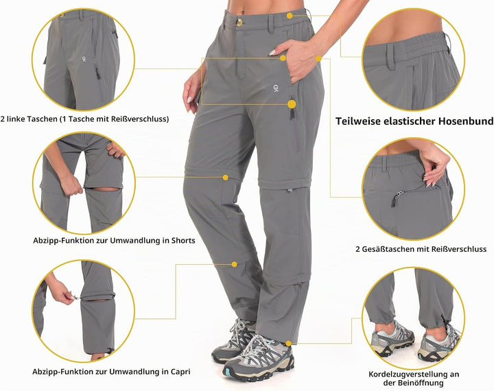 Little Donkey Andy Wanderhose Damen Zip Off Stretch Cabrio Softshellhose Schnell Trocknende mit Reis