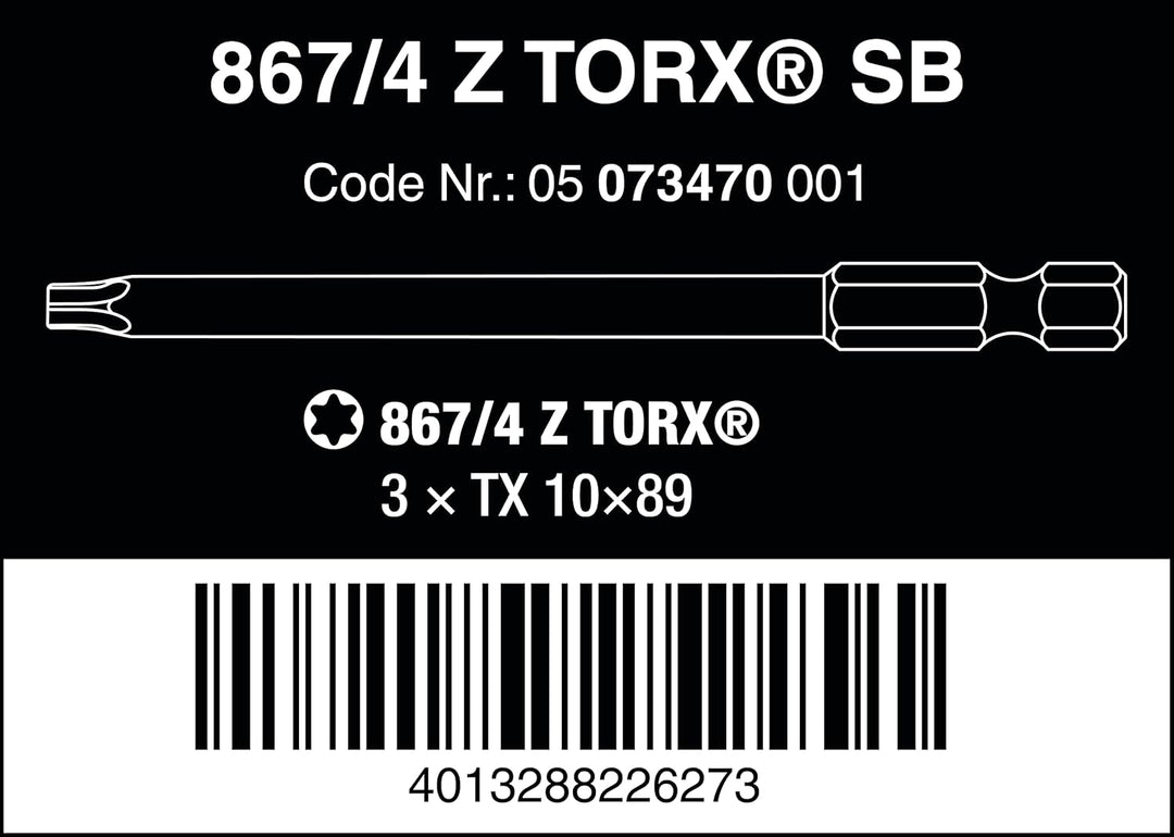 Wera - 05073470001 - TORX® Bits, 867/4 Z SB Bits, TX 10 x 89 mm, 3-teilig, TX 10