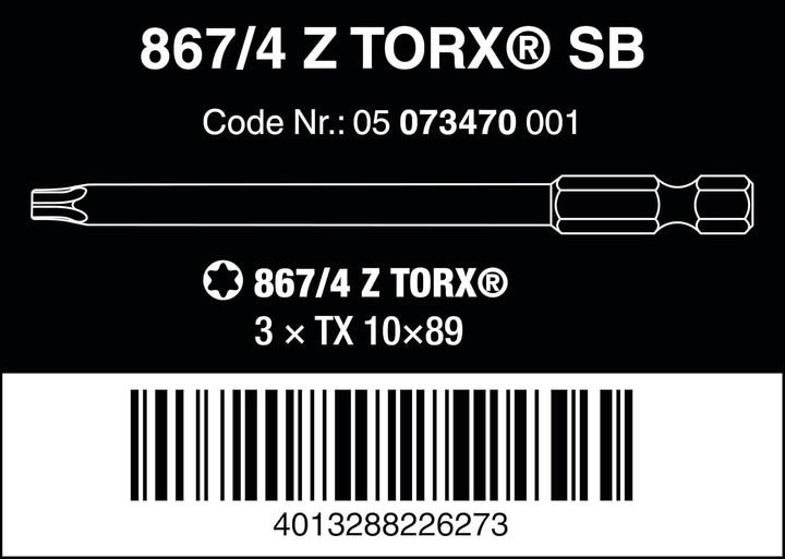 Wera - 05073470001 - TORX® Bits, 867/4 Z SB Bits, TX 10 x 89 mm, 3-teilig, TX 10