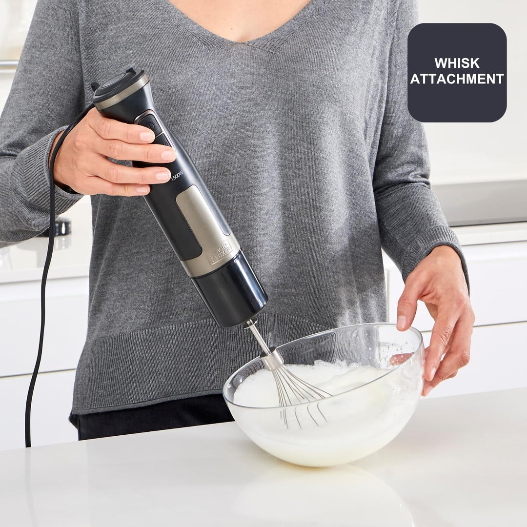 Black+Decker Stabmixer | BXHBA1500E | 1500 Watt | 20 Geschwindigkeiten | Turbo | Edelstahl | Spritzs