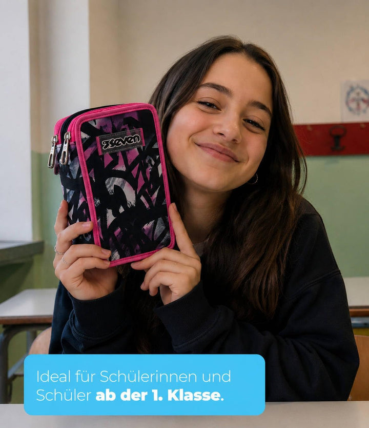 Seven Federmäppchen, Mäppchen, Mehrfarbig, Federtasche für Schreibwaren, Etui komplett mit Bleistift