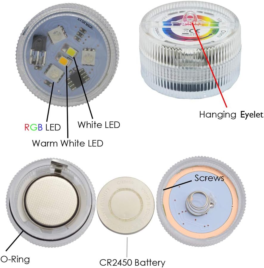 Afoosoo RGB Unterwasser LED Licht Multi Farbwechsel Flammenlose LED Runde CR2450 Batteriebetriebene