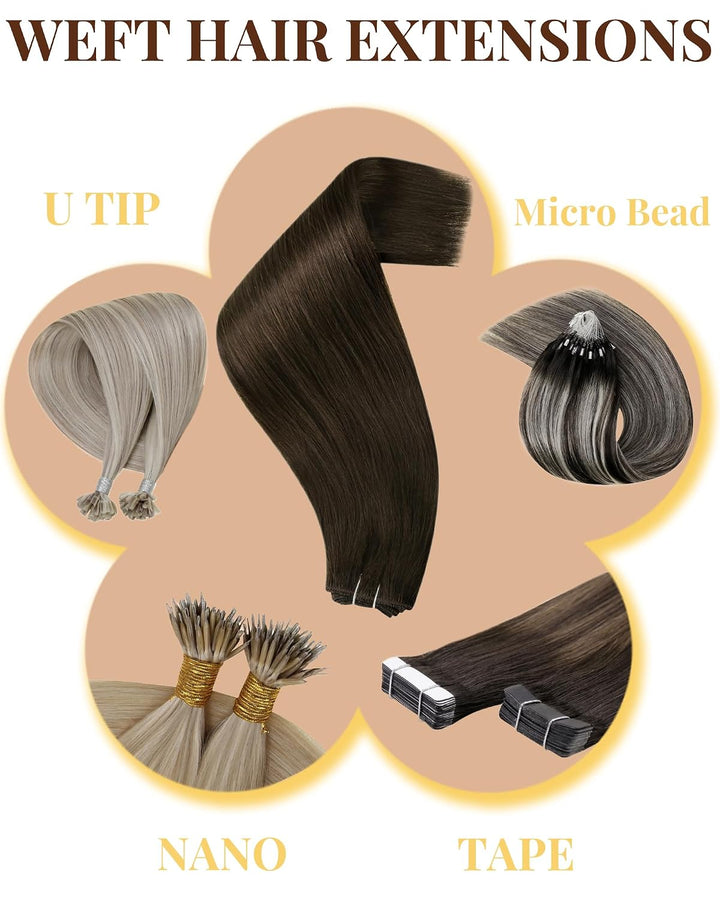 Hetto Tressen Echthaar Extensions, Mittelbraun, 35cm, 80g | 100% Remy Haar, Stylbar, knotenfrei, Fur