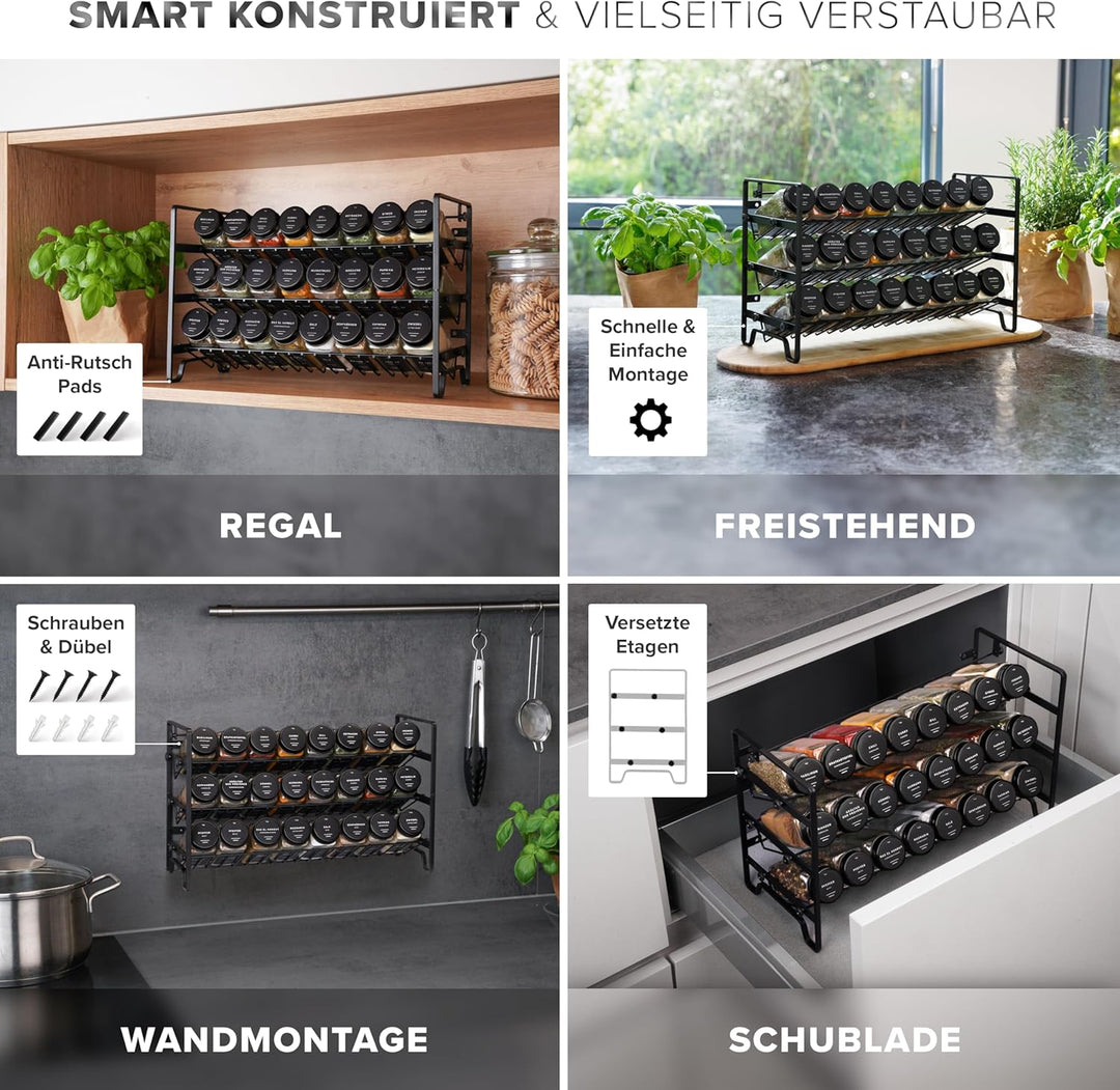 Havenhaus Gewürzregal Set schwarz | Gewürzregal stehend inkl. 24 Gewürzgläser+336 Gewürzetiketten de