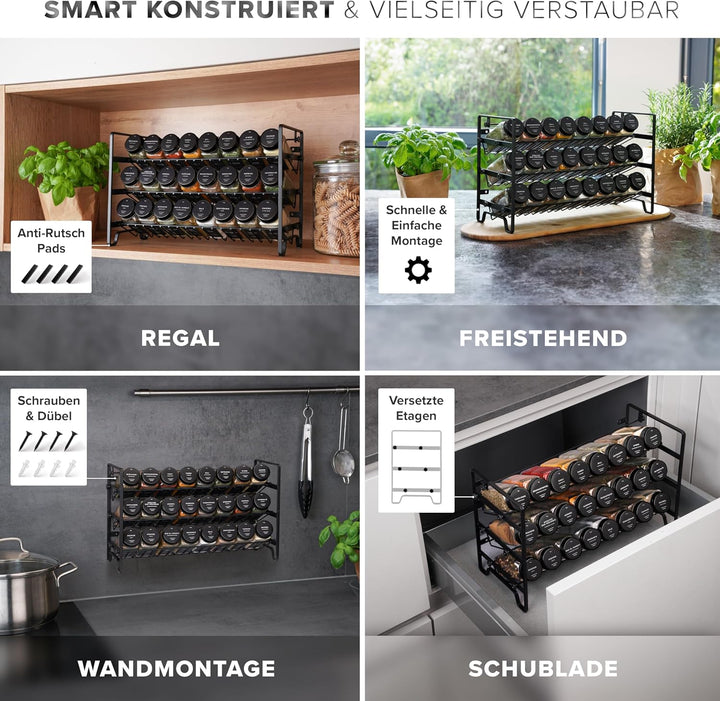 Havenhaus Gewürzregal Set schwarz | Gewürzregal stehend inkl. 24 Gewürzgläser+336 Gewürzetiketten de