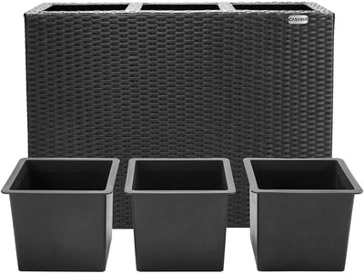 Casaria® Blumenkasten 3 Innentöpfe Polyrattan Herausnehmbar Wasserablauf Outdoor Rechteckig Pflanzka