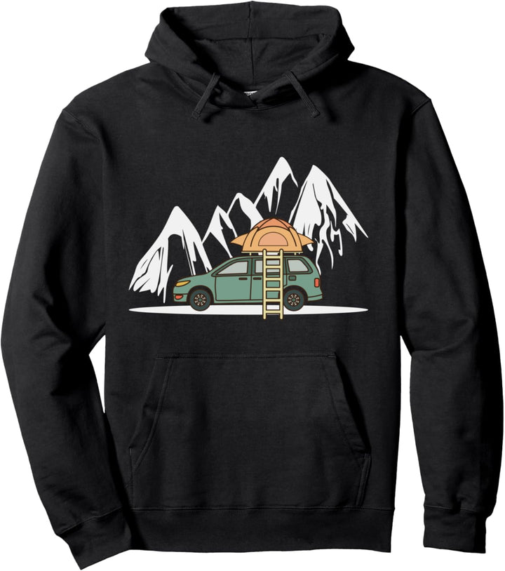 Mini Camper mit Dachzelt in den Bergen - Camping Auto Pullover Hoodie