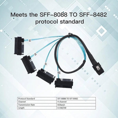 NFHK Internal 36 Pin Mini SAS SFF-8087 Host to 4 SFF-8482 Target SAS Hard Disk and SATA Power Cable