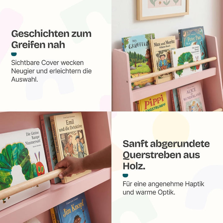 [en.casa] Kinder Bücherregal Virer Kinderregal mit 3 offenen Fächern Aufbewahrung Montessori Standre