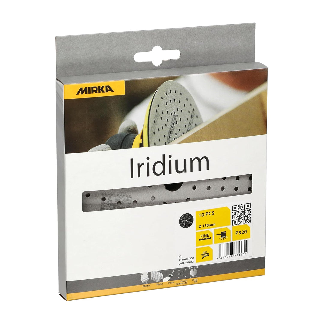 Mirka Iridium Premium-Schleifpapier Ø 150mm Klett 121-Loch, Korn 320, 10 Stk/Zum Schleifen von Lack,