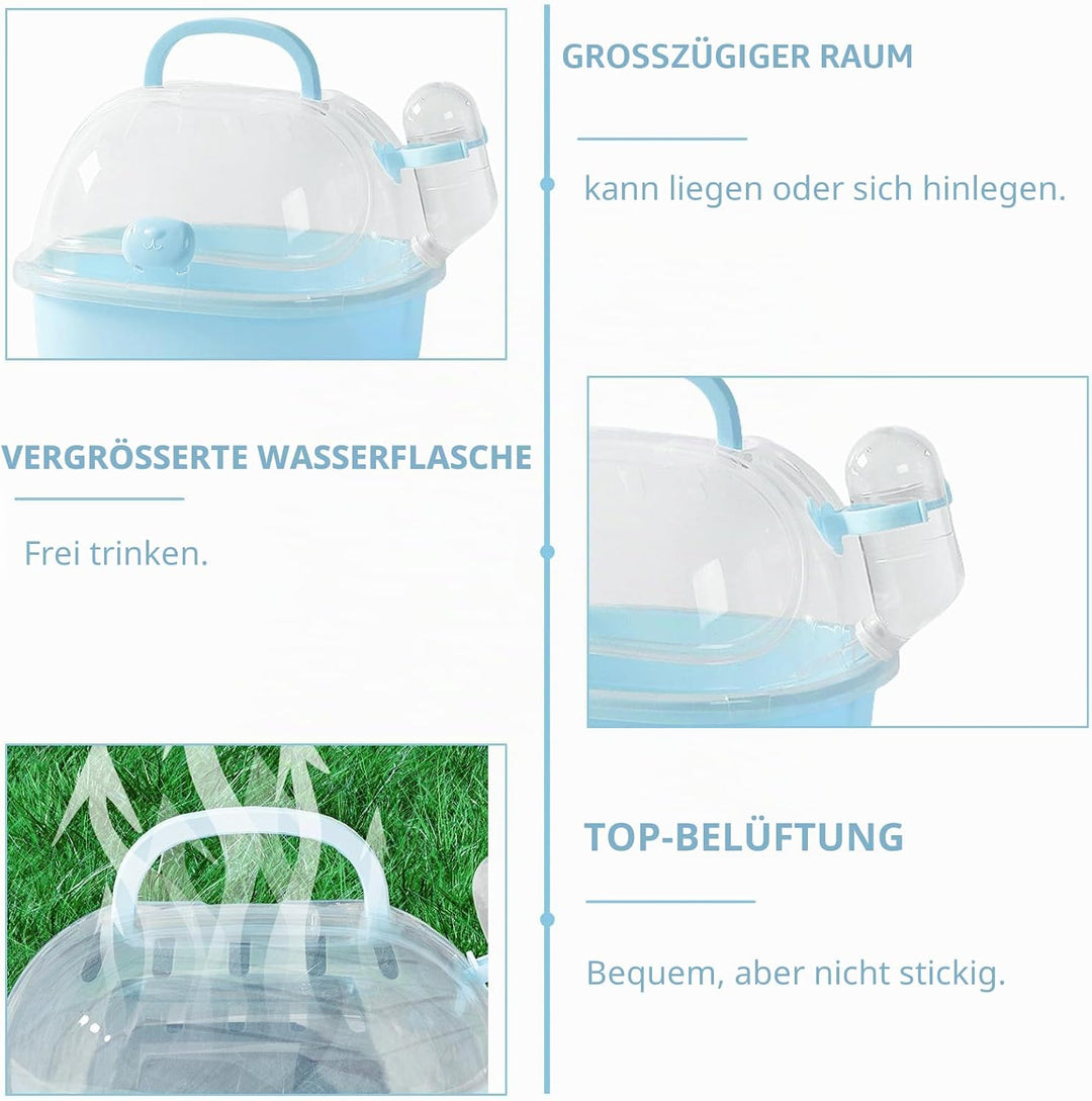 Transportbox Hamster mit Wasserflasche, 20x18x19cm Tragbare Transportbox Kleintiere Transportkäfig m