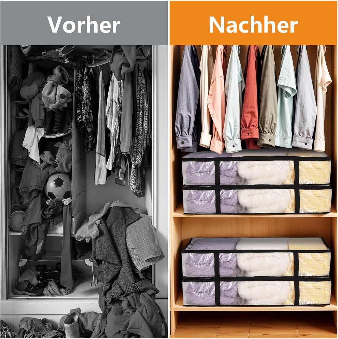 4 Stück 90L Unterbett Aufbewahrungsbox mit Deckel Gross, Transparente Unterbettkommode Faltbare Aufb
