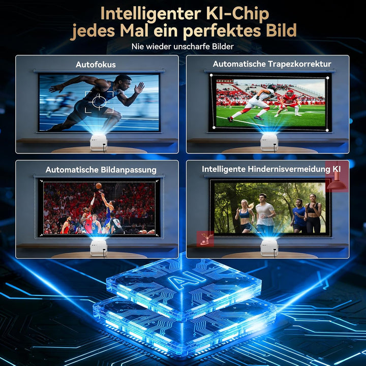 Beamer 4k 【Kompatibel mit Netflix/360° Drehbar】,Smart Beamer mit Autofokus/6D Trapezkorrektur,1080P