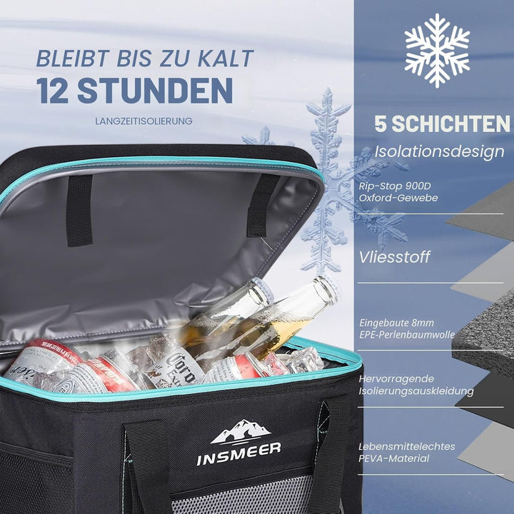 INSMEER Kühltasche Gross 40L, 60 Dosen Kühltasche Faltbar mit Hart Eva Dach, Wasserdicht Gross Kühlt
