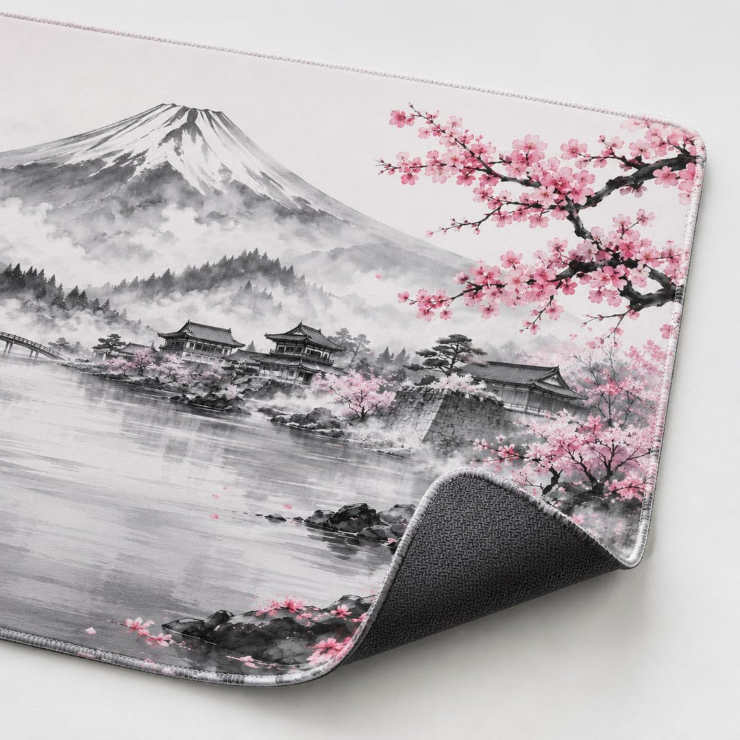 Schreibtischunterlage Mauspad XXL 900 x 400 mm, Japan Landschaft Gaming Mousepad mit rutschfester Gu