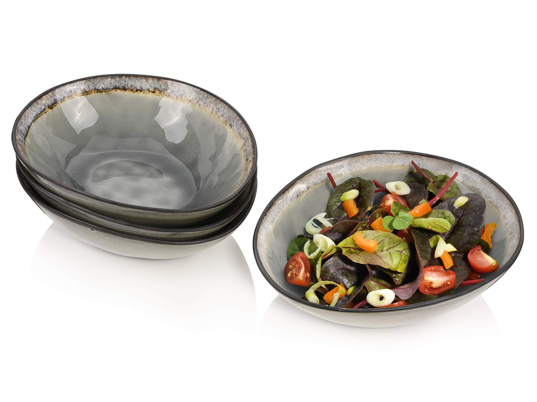 SÄNGER | Salatschale Capri Grau 4 tlg, Salatteller 4 Personen, Steingut Geschirr Set für Salat, Tief