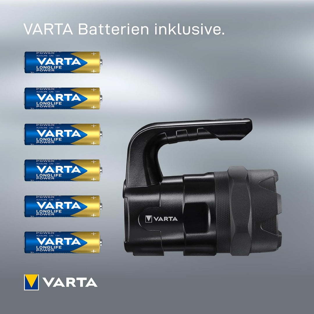 VARTA Taschenlampe LED Laterne inkl. 6x AA Batterien, Indestructible BL20 Pro Arbeitsleuchte, zwei L