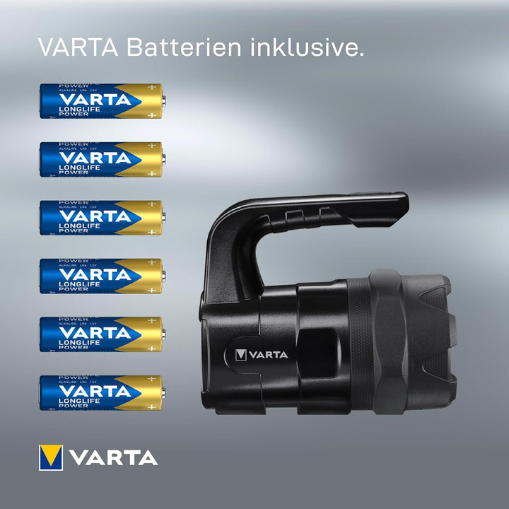 VARTA Taschenlampe LED Laterne inkl. 6x AA Batterien, Indestructible BL20 Pro Arbeitsleuchte, zwei L
