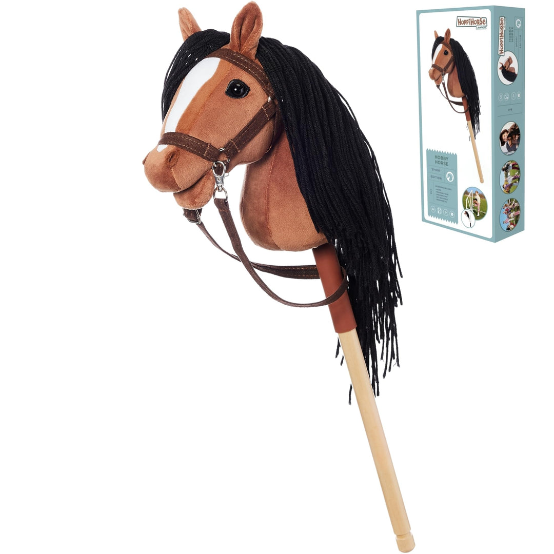 HOPPIHORSE Steckenpferd mit Trense - A4 - Hobby Horse mit Zügeln, Schultergurt, Schweif - hochwertig