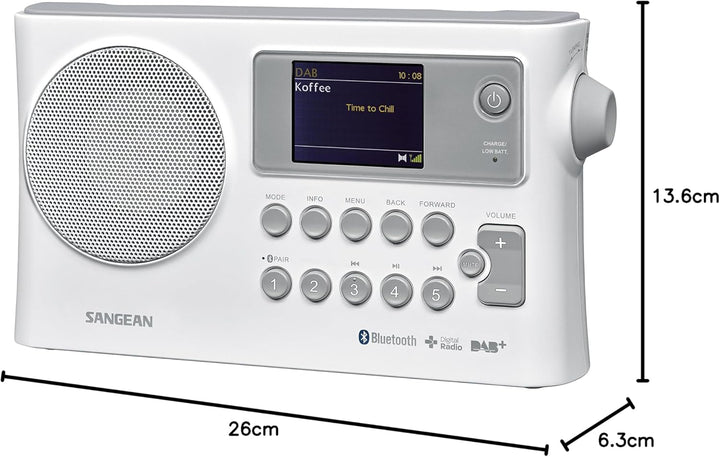 Sangean BTR-160 tragbares Digitalradio (DAB+/UKW-RDS/Bluetooth/Dual-Alarm) weiss