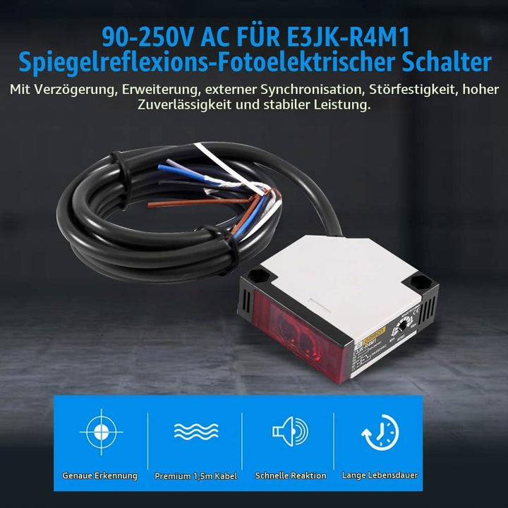 Keenso Reflexions Lichtschranke, E3JK-R4M1 Reflexions-Lichtschranke AC 90-250V 3A Lichtschranke Spie