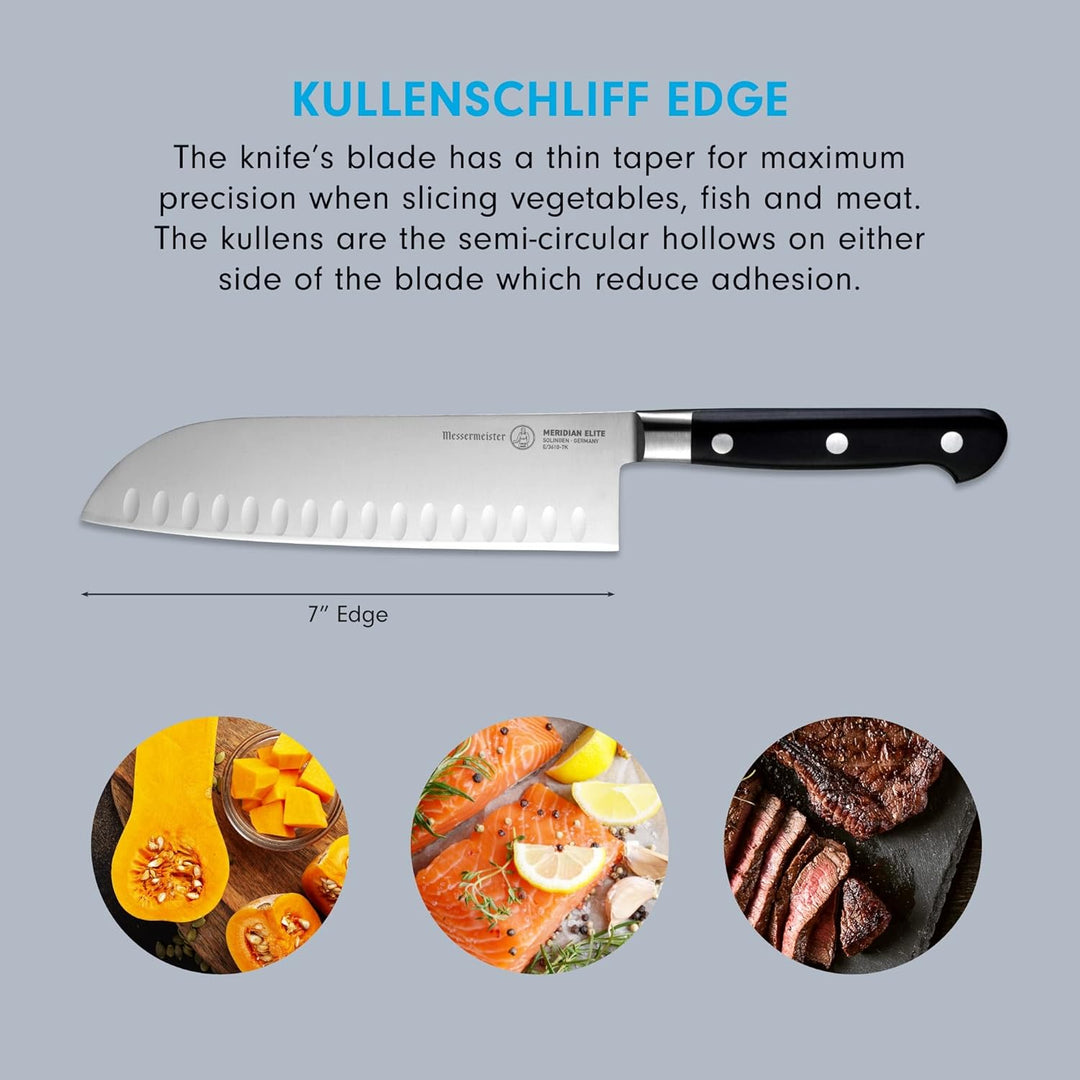 Messermeister Meridian Elite Kullenschliff Santokumesser, 17,8 cm, japanisches Kochmesser, deutsche