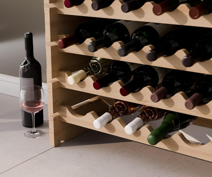 Lenmar RW-STK Weinregal aus Holz, 48-60 Flaschen Kapazität, 6 Ebenen, Farbe Beige, ideal für den Kel