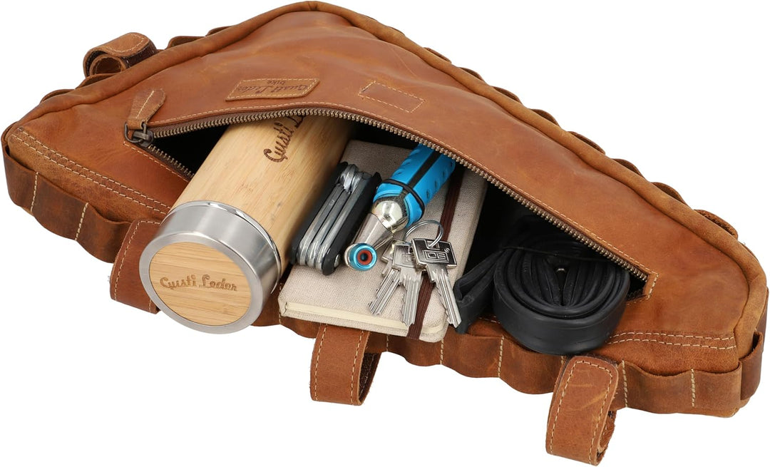 Gusti Fahrradtasche Leder - Jan U. Rahmentasche Ledertasche Radtasche Vintage Look Fahrradzubehör Br