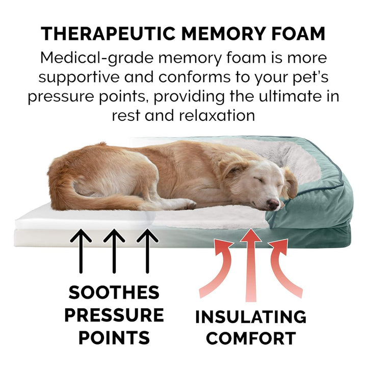 Furhaven Large Memory Foam Dog Bed Perfect Comfort Plush & Velvet Waves Sofa-Style w/Removable Washa