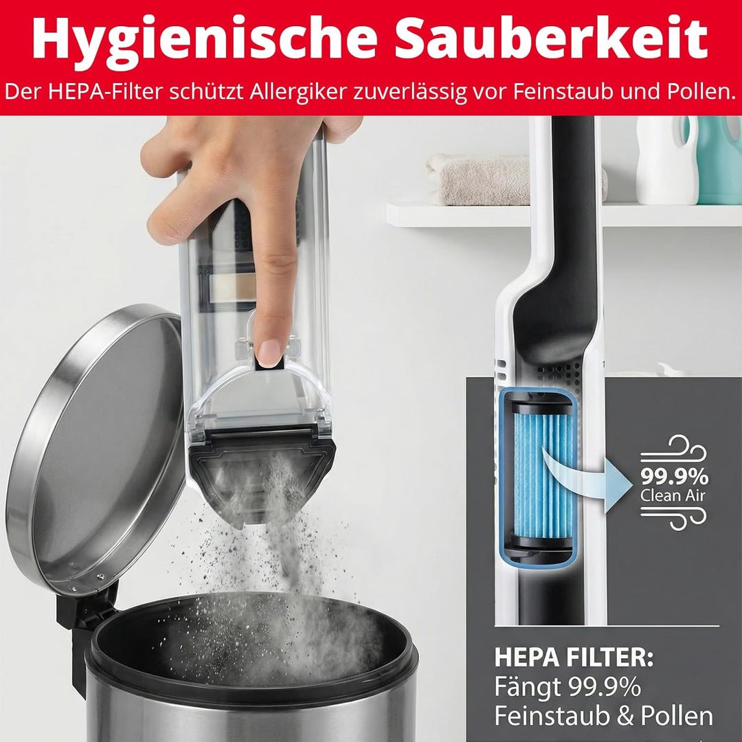 Trisa Akku Handstaubsauger Quick Clean – 12V Kabellos fürs Auto & Zuhause, 30 Min Laufzeit, 75W & HE