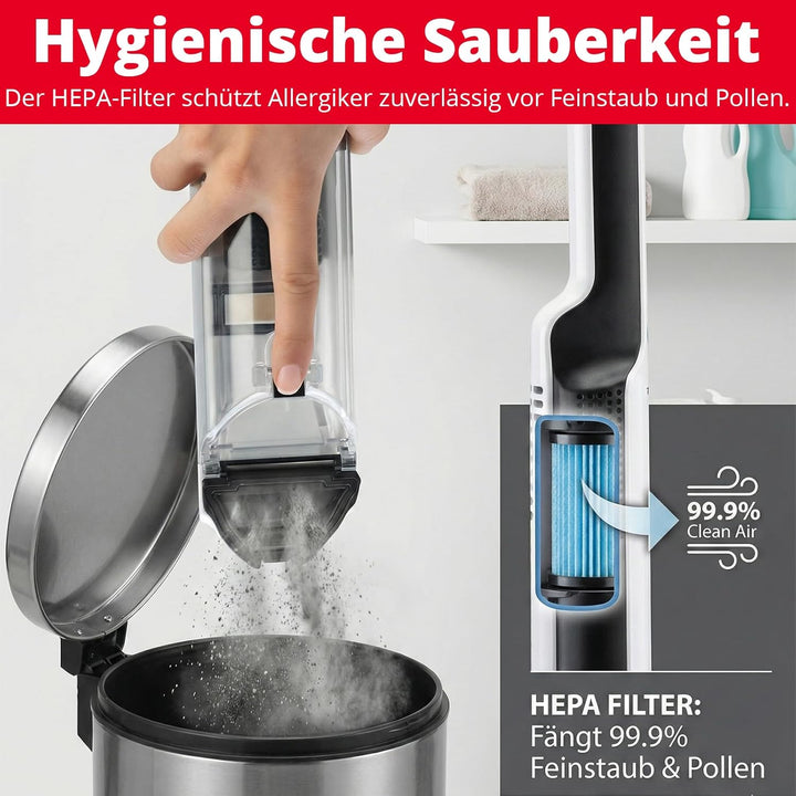 Trisa Akku Handstaubsauger Quick Clean – 12V Kabellos fürs Auto & Zuhause, 30 Min Laufzeit, 75W & HE