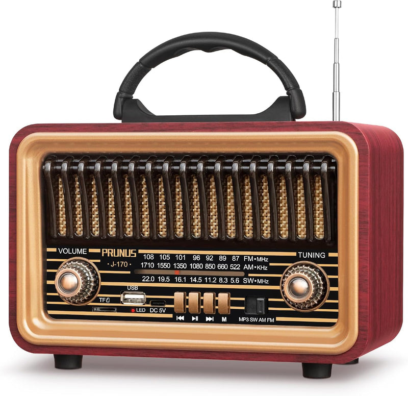 PRUNUS J-170 Bluetooth Radio Retro AM/FM/SW, Nostalgie Radio Klein mit 1800mAh Akku, Kofferradio Küc