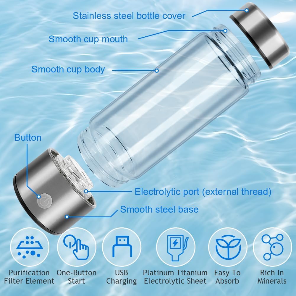 Flintronic Wasserstoff Wasserflasche, 420ML Wasserstoff Generator, Tragbarer Wasserionisator, Hydrog