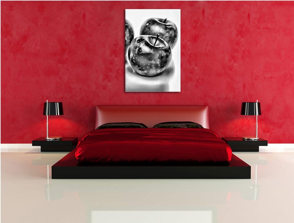 Pixxprint Monocrome, Bunte Äpfel schwarzer Hintergrund, Format: 100x70 auf Leinwand, XXL riesige Bil