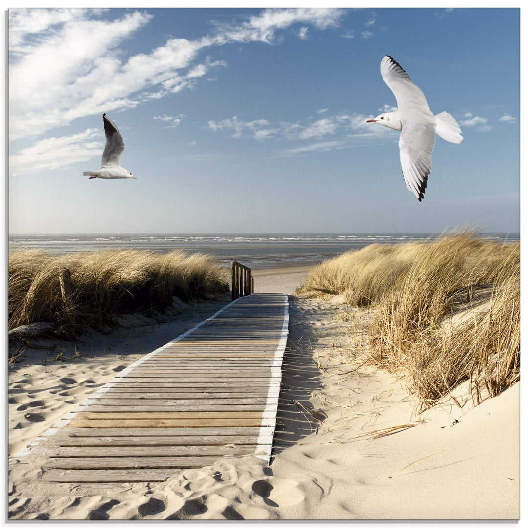 ARTland Glasbilder Wandbild Glas Bild einteilig 50x50 cm Quadratisch Strand Meer Nordsee Küste Möwen