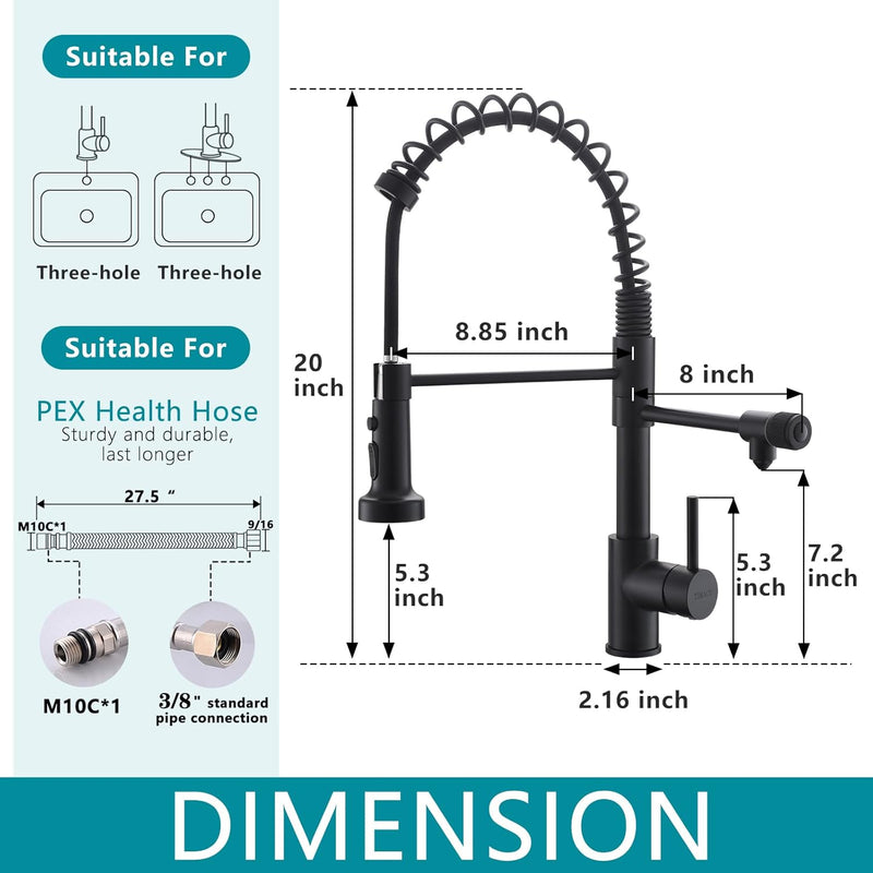 TIMACO 3 Wege Wasserhahn Küche Schwarz Mit Ausziehbare Brause, Küchenarmatur-360° Drehbar,Einhebel M