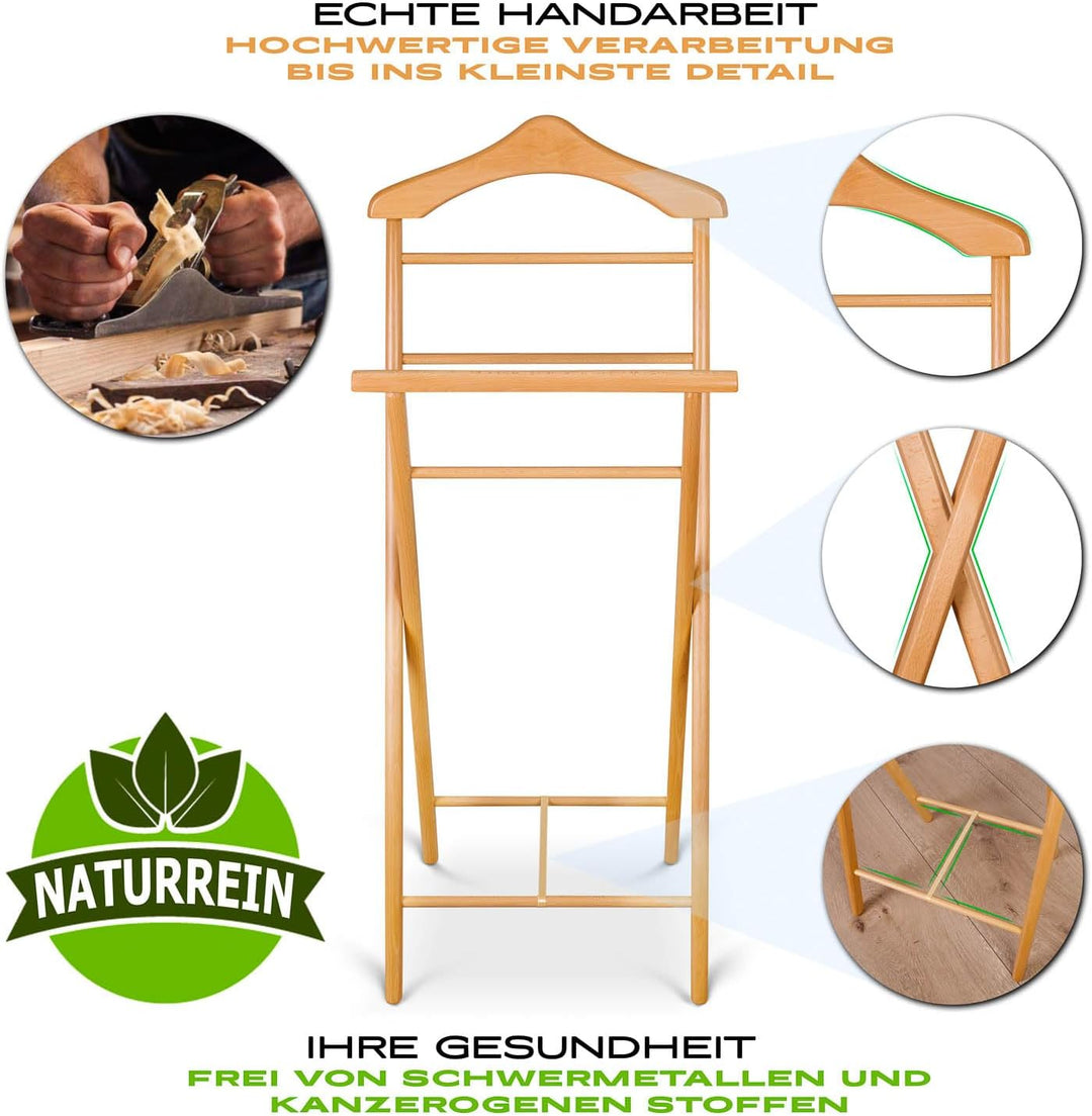 KEHO Herrendiener - Handarbeit - Stummer Diener - Aus Massiv Holz - Kleiderbutler (Naturlackiert) St