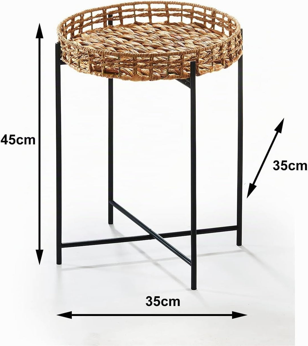 Kobolo Beistelltisch Teatime aus Wasserhyazinthe und Metall - Tablett - 35x35x45, 35x35x45