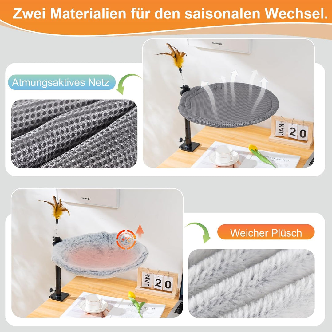 Uross Katzenbett für Schreibtisch - 360° drehbar & höhenverstellbar, weiches Katzenhängematte mit 2