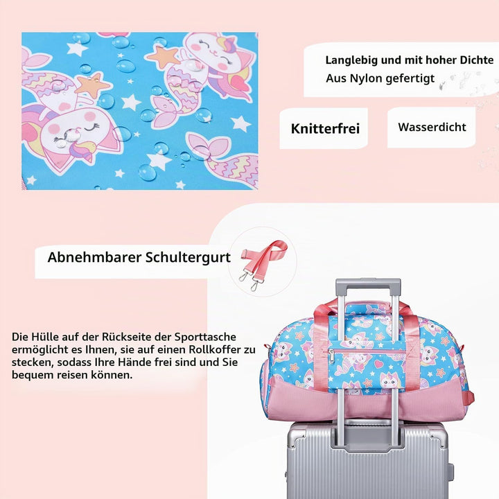 Lmwzh Kinder Sporttasche Reisetasche mitSchuhfach Turnbeutel wasserdichte Schwimmtasche (Meerjungfra