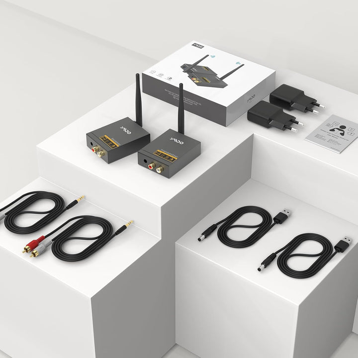 YMOO 2,4GHz Audio funkübertragung Sender Empfänger Kit, Cinch 3.5mm Klinke Audio Adapter, 20ms niedr