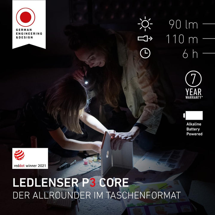 Ledlenser P3 Core | 2021 | LED Taschenlampe | Advanced Focus System | 90 Lumen | Bis zu 6 Std. Laufz