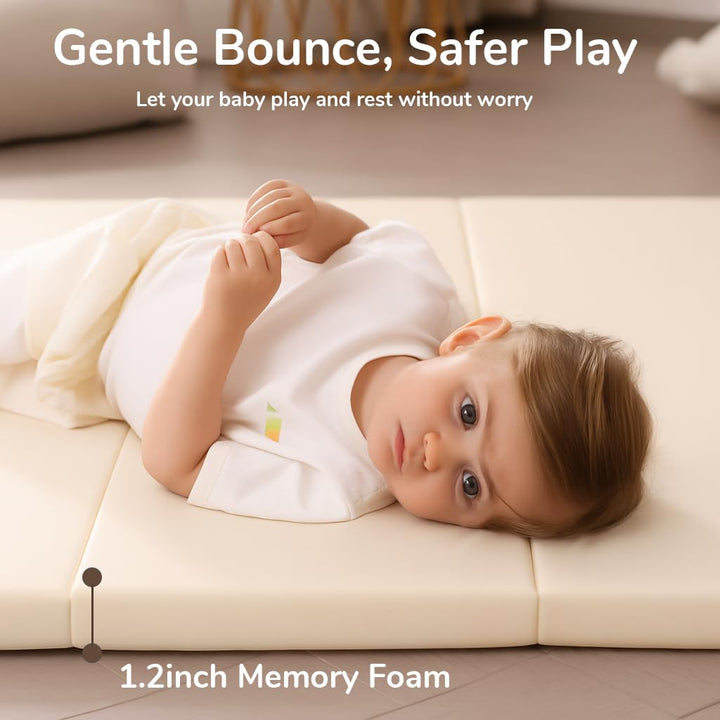 Spielmatte Baby Faltbar, Beidseitige PU-Oberfläche 100% Wasserdichtes, 127 x 127 cm, 3 CM Dick, Hoch