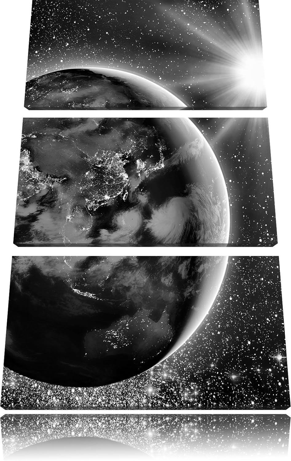 Pixxprint Monocrome, Erde im Weltall 3-Teiler Leinwandbild 120x80 Bild auf Leinwand