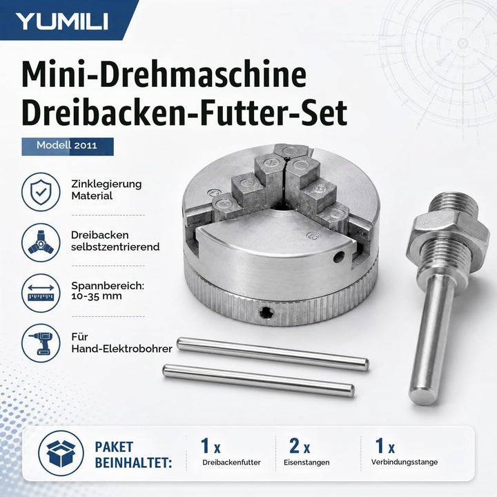 YUMILI Einstellbares Dreibackenfutter-Set für Holzbearbeitungsdrehmaschinen Selbstzentrierendes Dreh