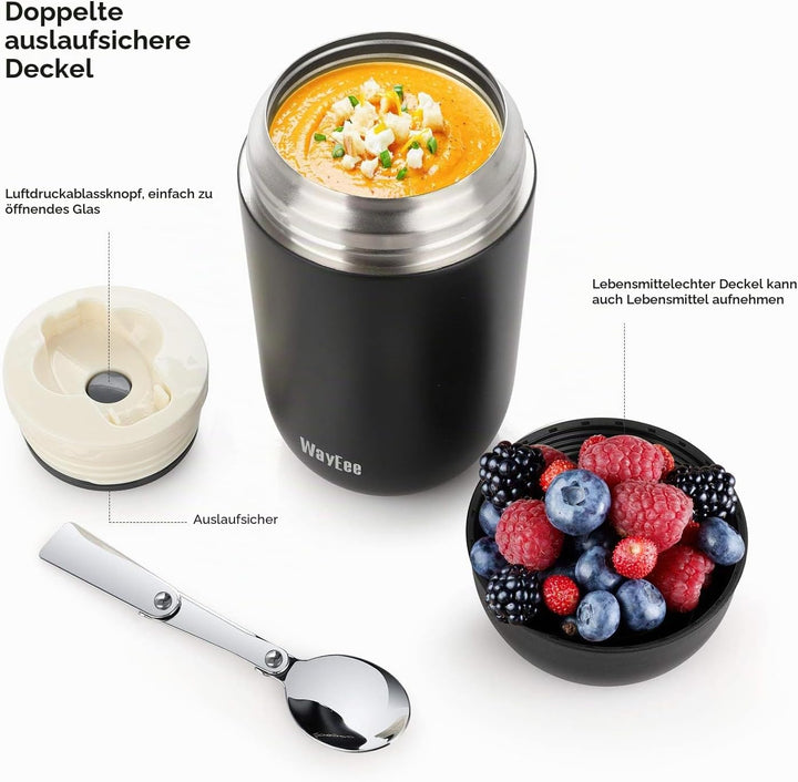 Thermobehälter für Essen 450ml, 710ml Thermobecher Essen Edelstahl Warmhaltebehälter mit Löffel Esse