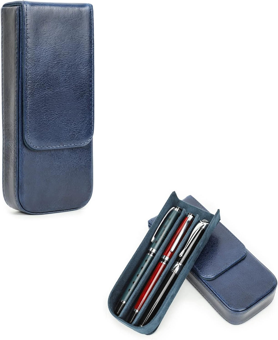 Hiram Leder-Füllhalteretui, Leder-Füllhalterbox für 3 Stifte mit Verstecktem Magnetischem Schnappver