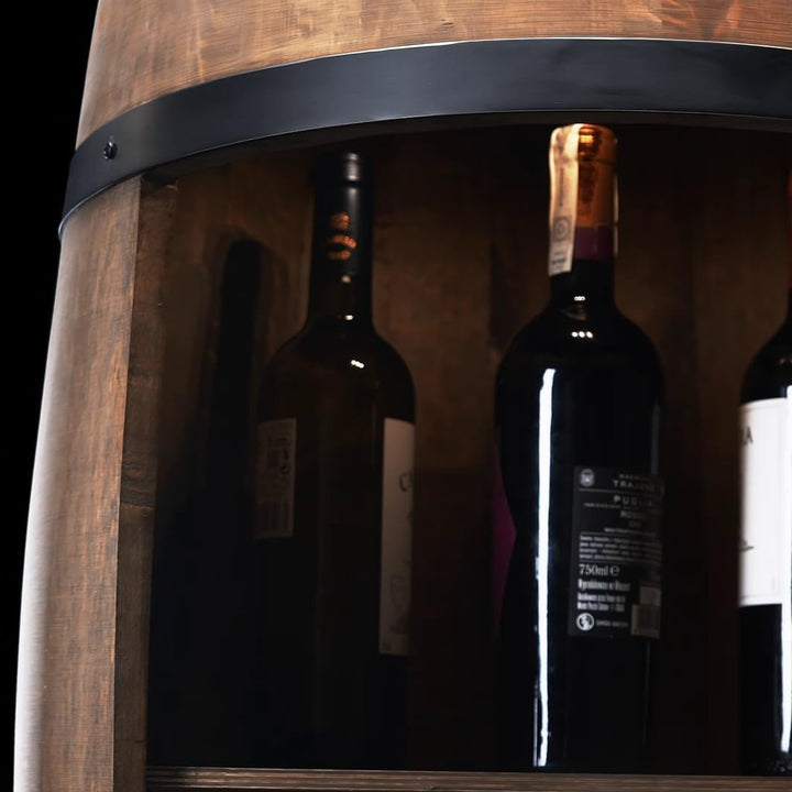CREATIVE COOPER Fassbar LED mit Weinhalter - Weinregal - Holzfass Hausbar 80cm - Rustikaler deko Bar